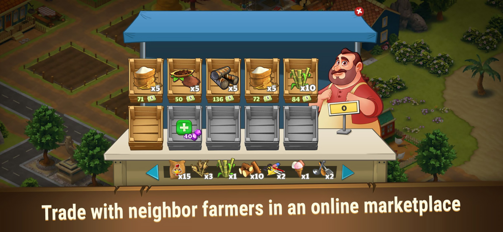 Trade farm products with neighbors in the Farm Dream online marketplace