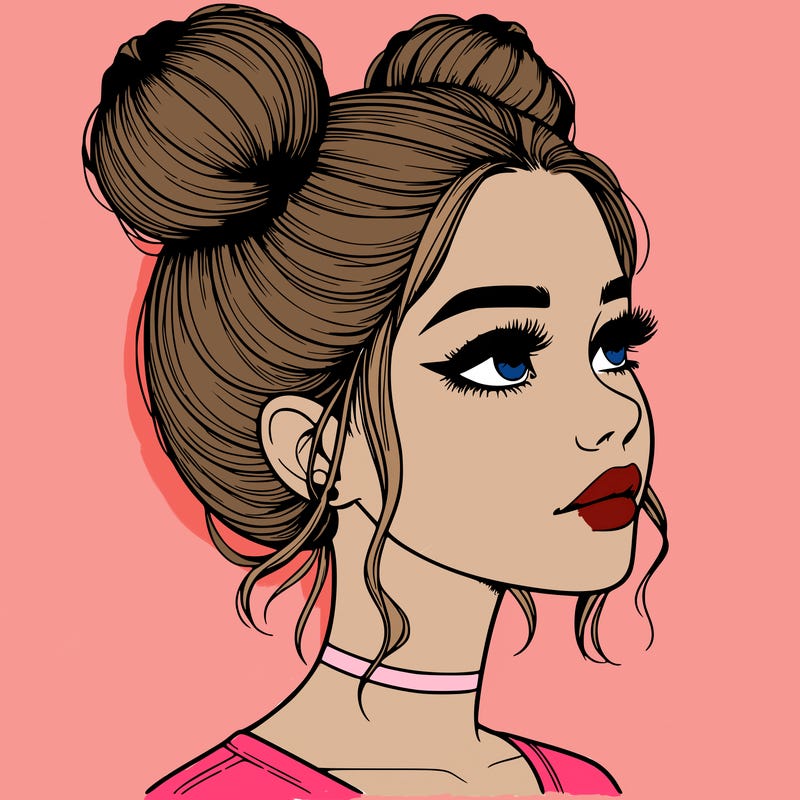 realistic girl with buns on the top of her head