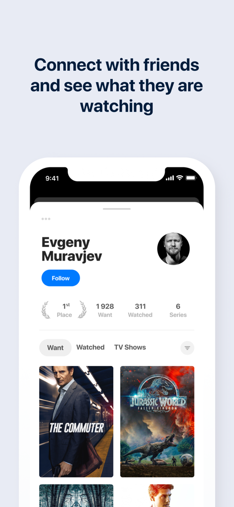 Must for Movies & TV - User profile screen on the Must app showing a movie watchlist and social rank statistics.