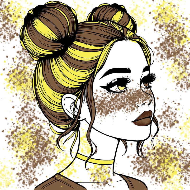 realistic girl with buns on the top of her head