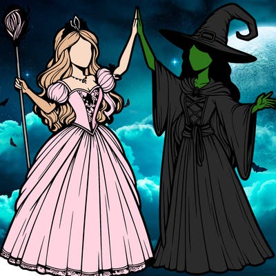 detailed realistic split of a princess and a witch