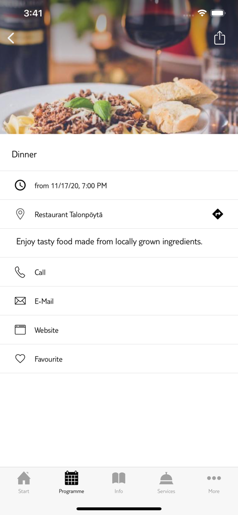 TUI Santa Trips - Aplicación TUI Santa Trips que muestra los detalles de la cena en el Restaurante Talonpoyta.
