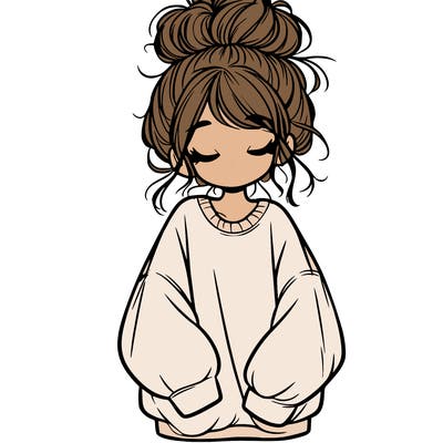 girl with baggy sweatshirt and messy bun