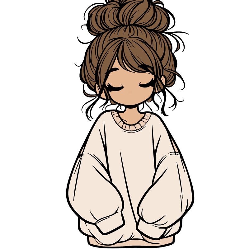 girl with baggy sweatshirt and messy bun
