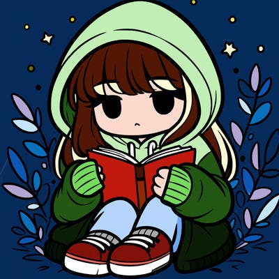 girl in oversized hoodie reading a book