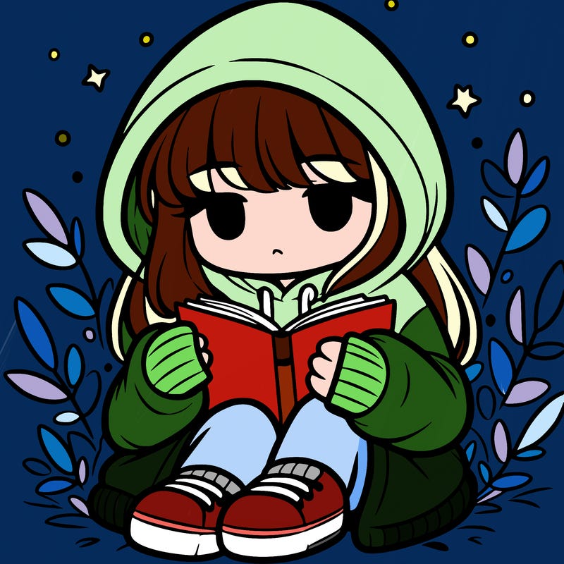 girl in oversized hoodie reading a book