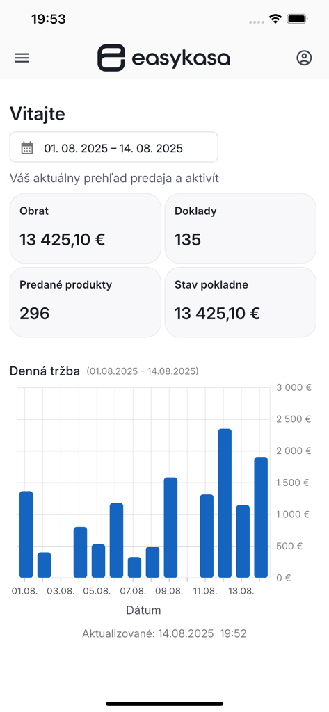 EasyKasa - EasyKasa mobile app dashboard showing sales analytics and daily revenue chart