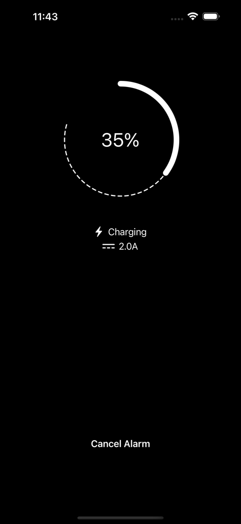 Smartphone standby screen showing 35 percent battery charge level and 2.0A current