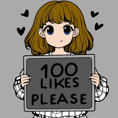 a girl holding a sign saying 100 likes please