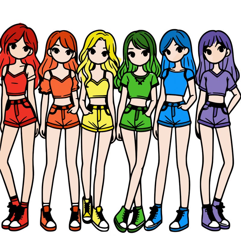 a group of girls wearing crop tops and shorts