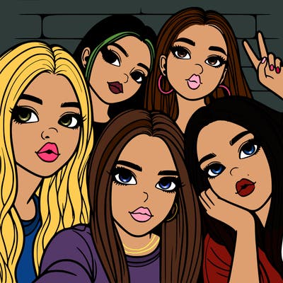 group of teen girls friends y2k up close in a selfie