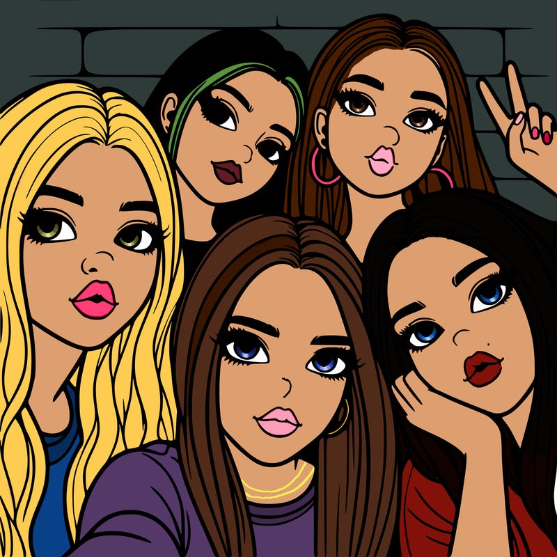 group of teen girls friends y2k up close in a selfie