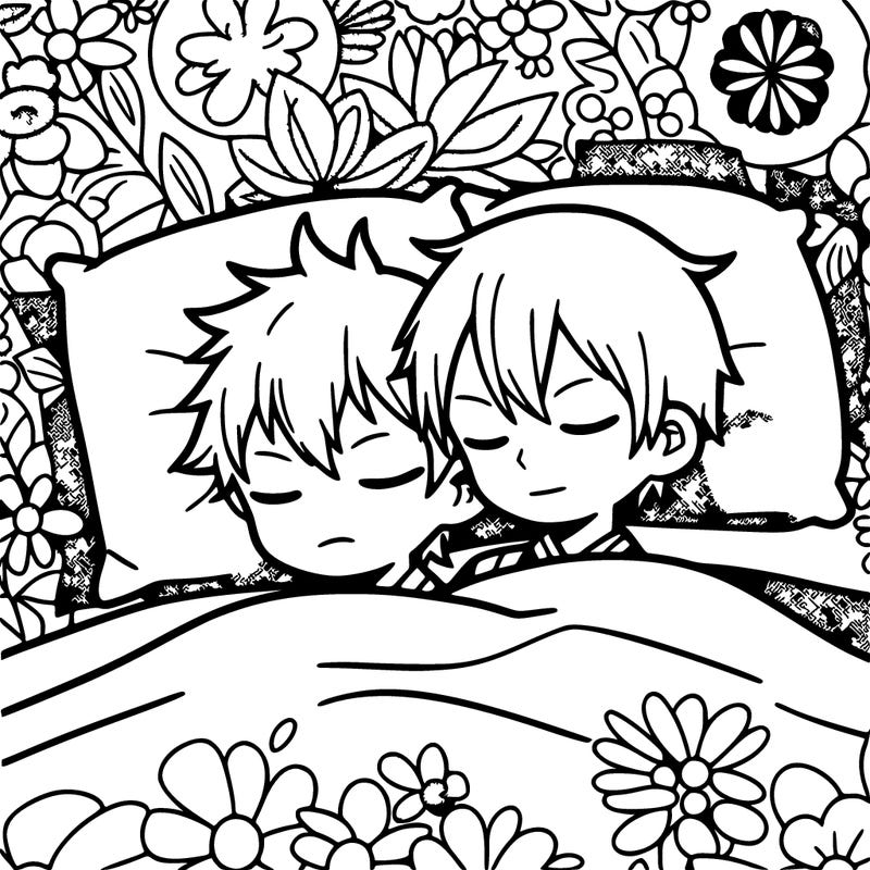 2 manga boys hugging in bed