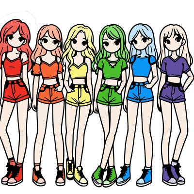 a group of girls wearing crop tops and shorts