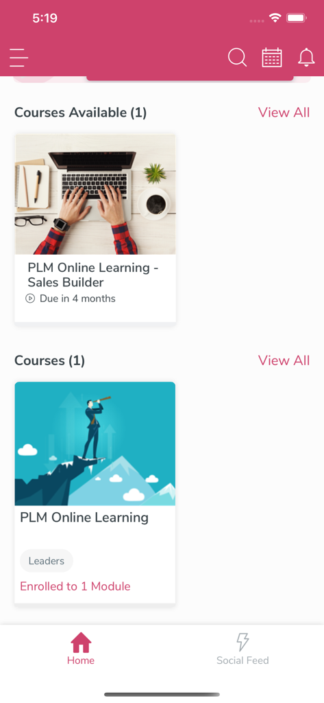 AIA iLearn BN - Tableau de bord de l'application AIA iLearn BN montrant les cours de formation en assurance disponibles et les modules de création de ventes