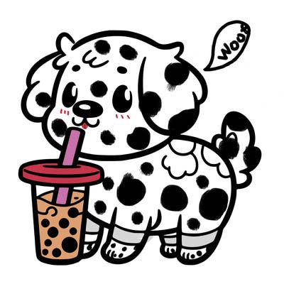 dog with boba tea