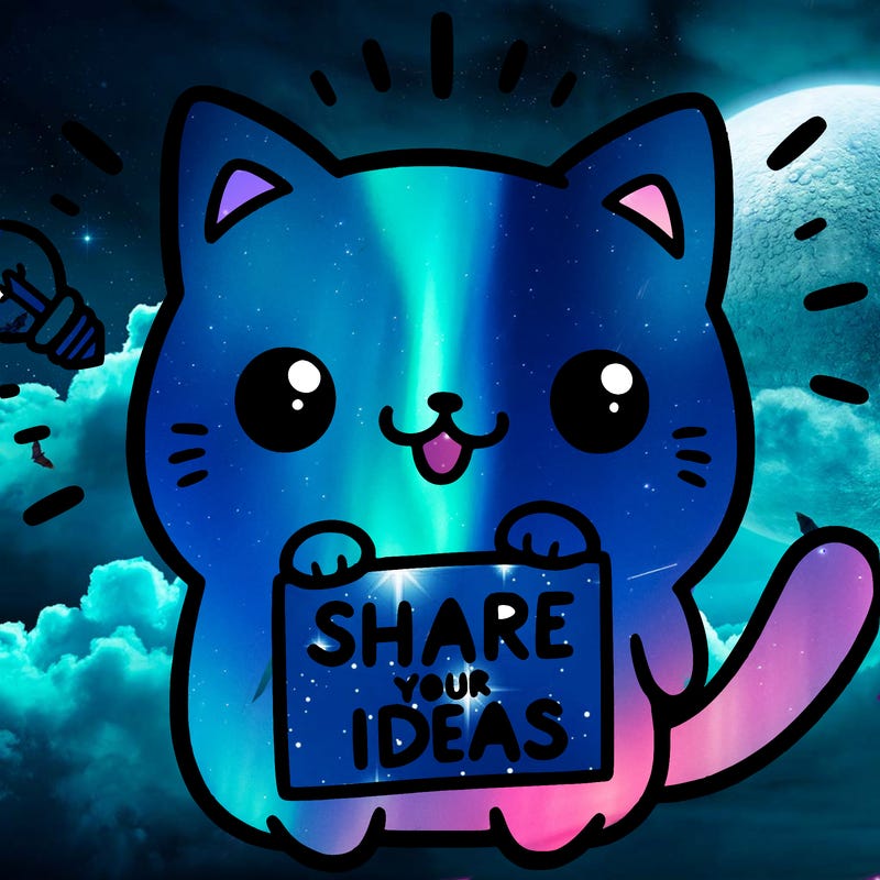a cute cat saying share your ideas