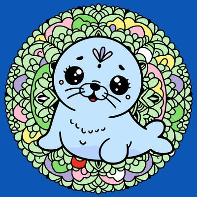 a cute baby seal mandala