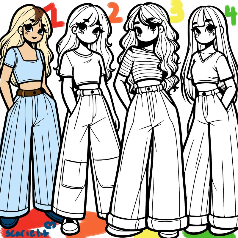 girls with wide pants and a croc top