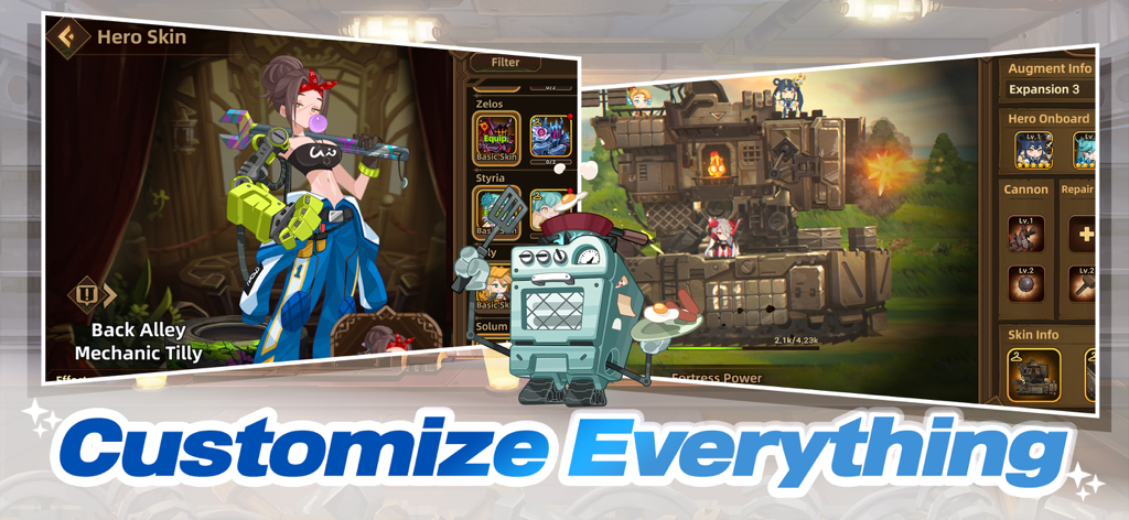 Hero and fortress customization interface in Fortress Saga AFK RPG