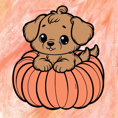 cute little puppy in a pumpkin