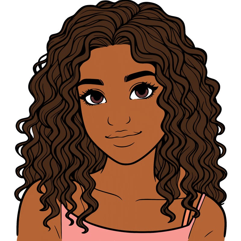 realistic, teenage girl with curly hair