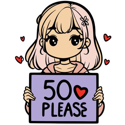 a girl holding a 50 likes please sign