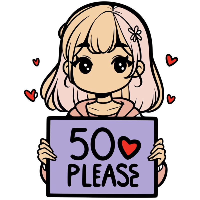 a girl holding a 50 likes please sign