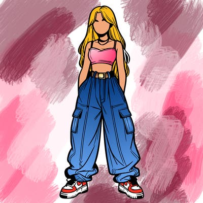 realistic girl with baggy pants and a crop top