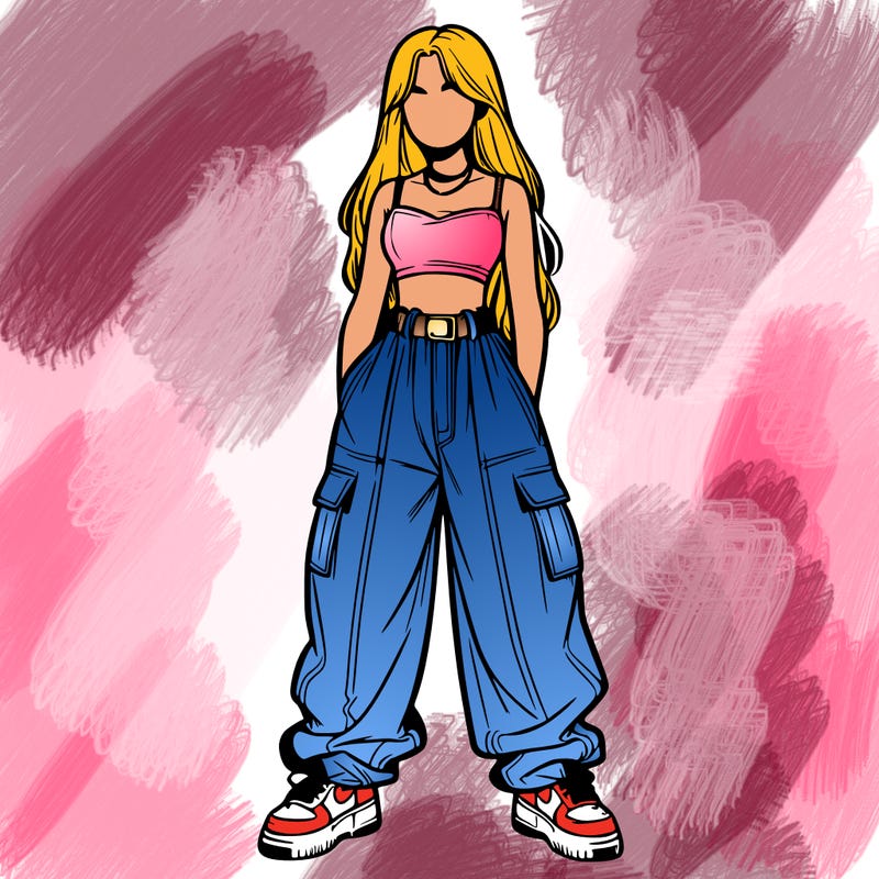 realistic girl with baggy pants and a crop top