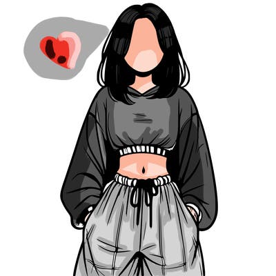 realistic girl faceless with baggy pants and a crop top