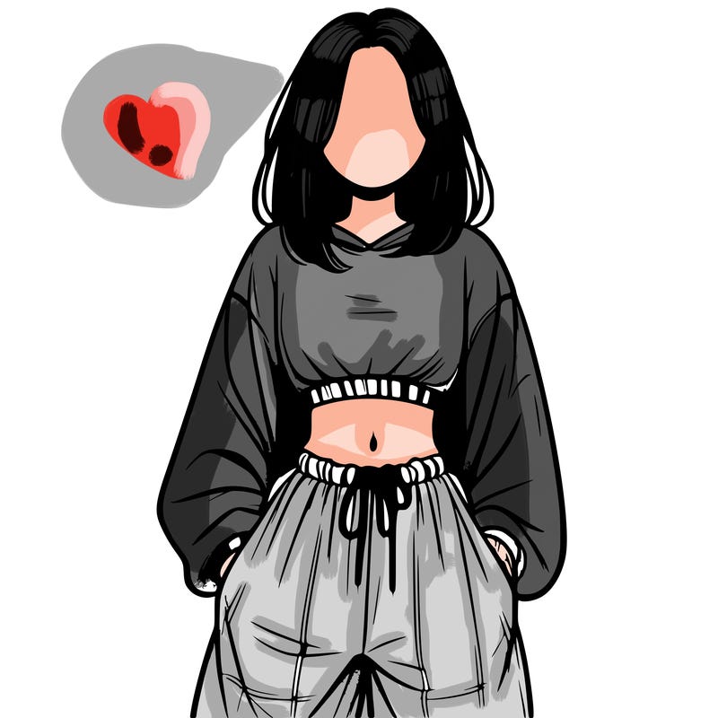 realistic girl faceless with baggy pants and a crop top