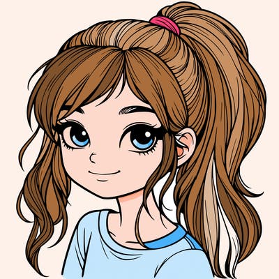 realistic girl with ponytail