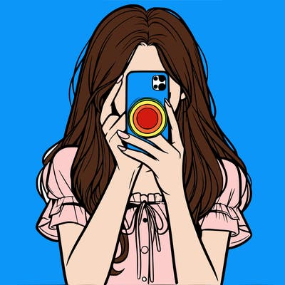 a realistic girl holding her phone taking pictures