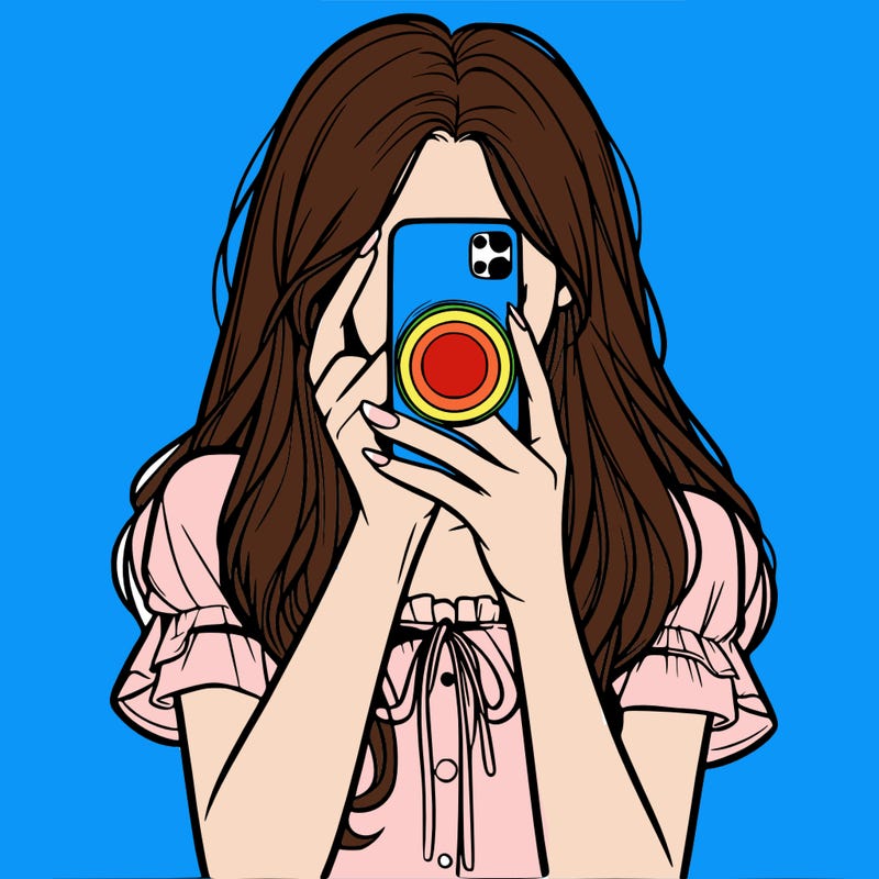 a realistic girl holding her phone taking pictures