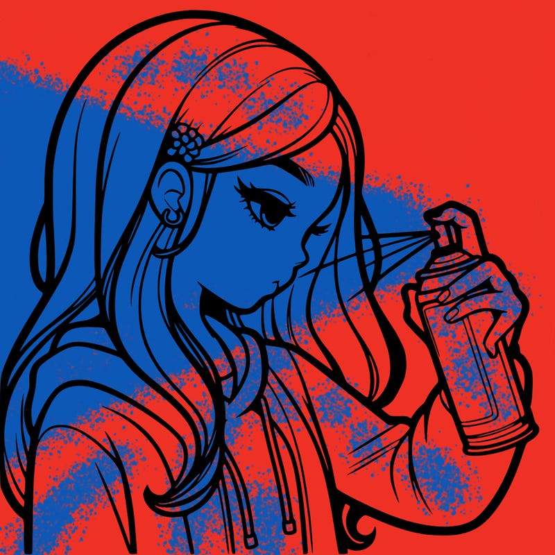 a realistic girl spray painting