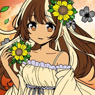 anime girl with flowers