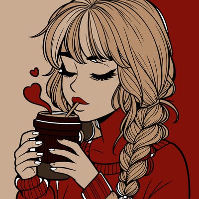 realistic girl drinking coffee