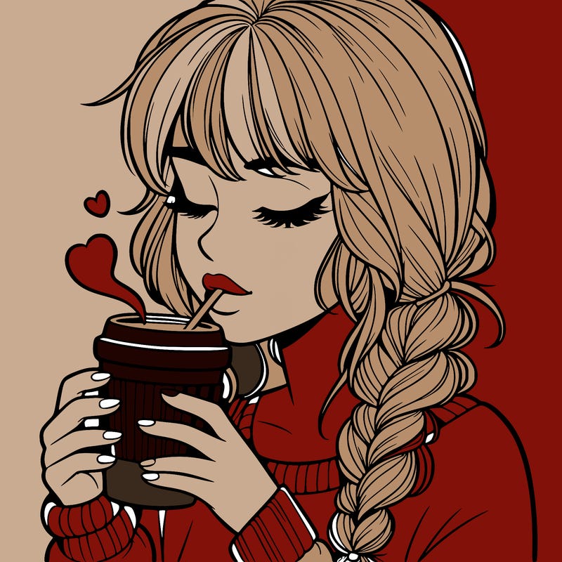 realistic girl drinking coffee