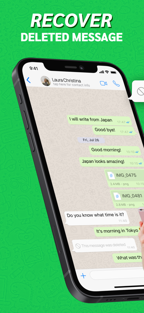 Ware: Recover Deleted Messages - iPhone exibindo a interface do aplicativo Ware para recuperar uma mensagem de chat apagada