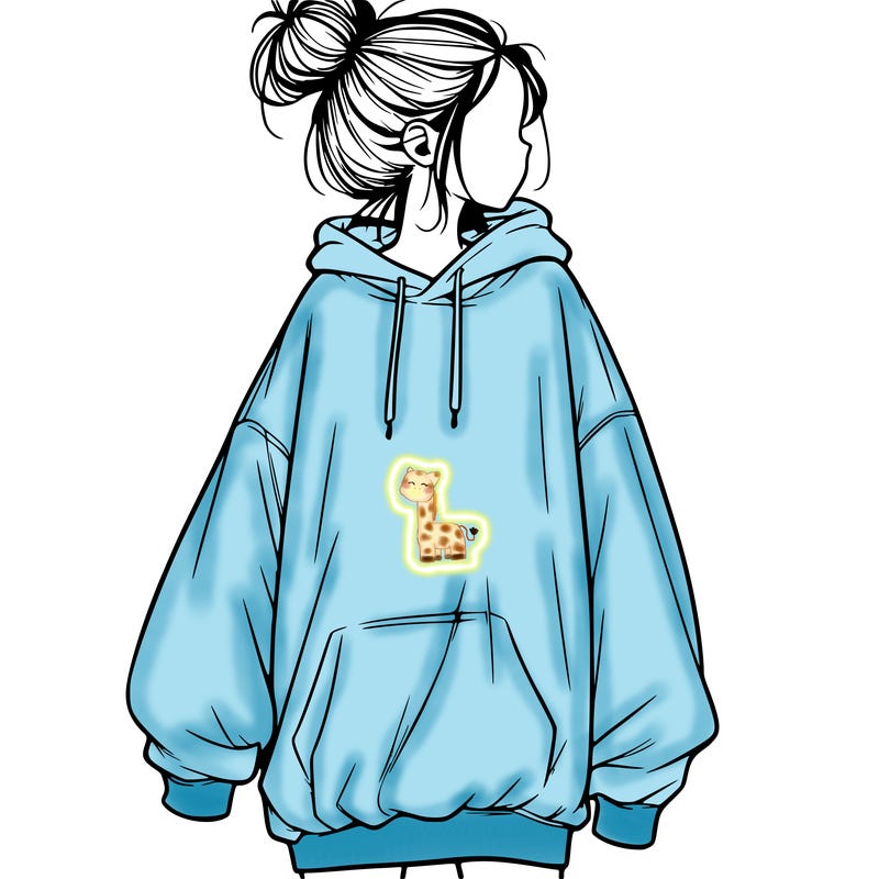 realistic girl with a oversized sweatshirt on and a bun