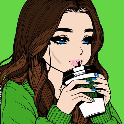 realistic girl drinking coffee