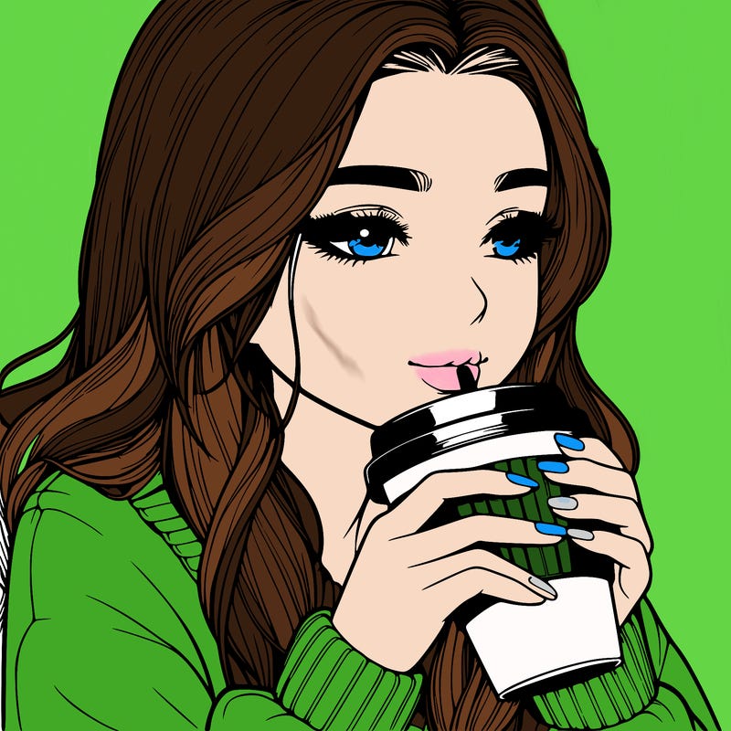 realistic girl drinking coffee