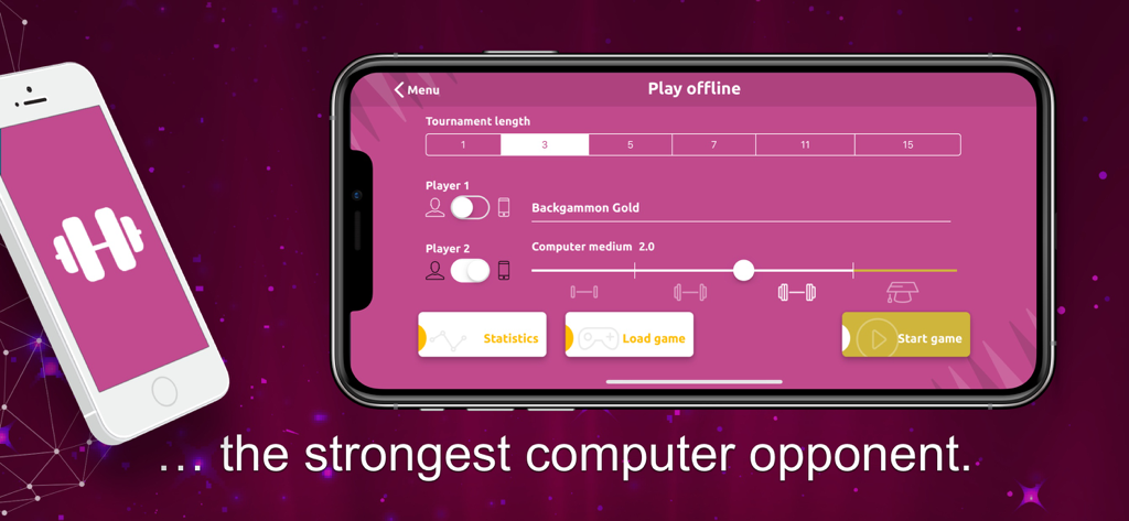 Backgammon Gold PREMIUM - Offline-Spiel-Einstellungen in der Backgammon Gold PREMIUM App zeigen Turnier- und Schwierigkeitsoptionen