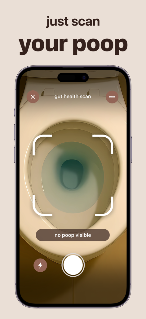 Flush: Poop & Gut Health Scan - Smartphone screen showing the Flush app camera interface with the headline just scan your poop for a gut health analysis