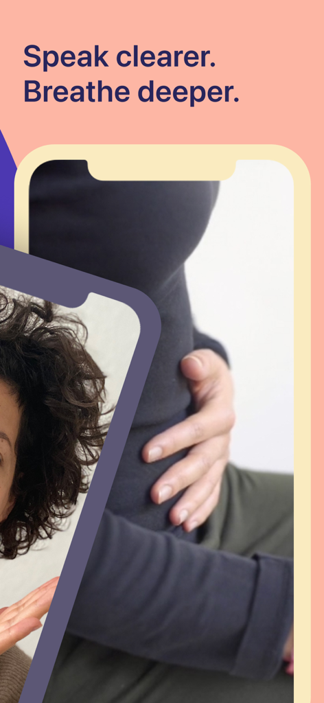 A woman practicing deep breathing exercises for clearer speech in the Astound app