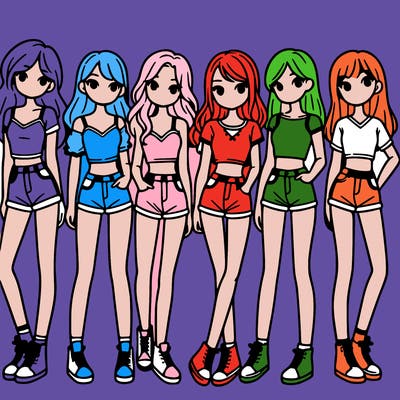 a group of girls wearing crop tops and shorts
