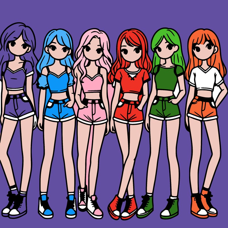 a group of girls wearing crop tops and shorts
