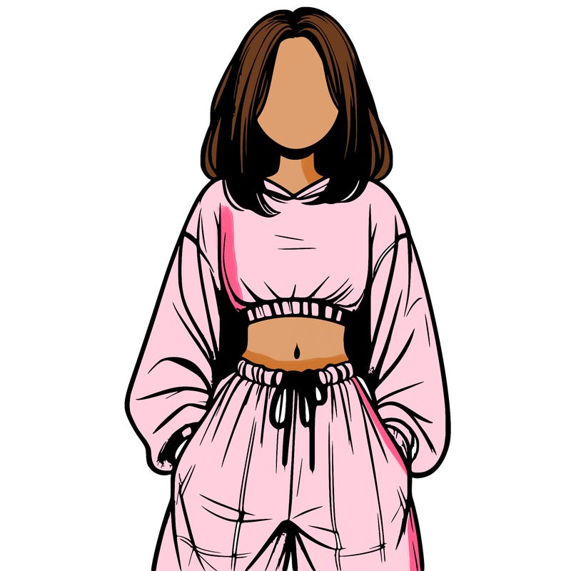 realistic girl faceless with baggy pants and a crop top