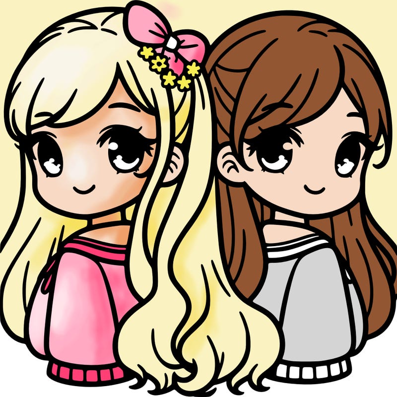 two girls facing back to back